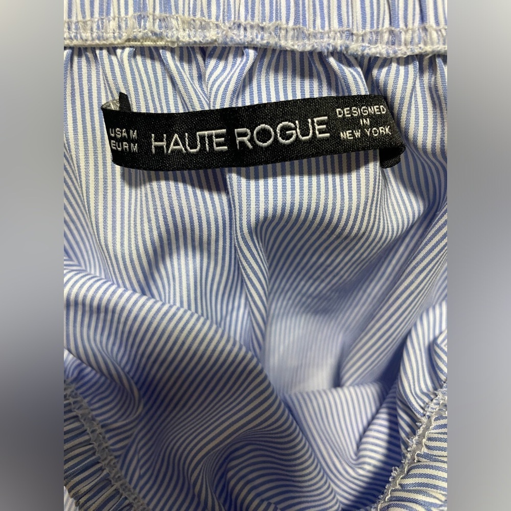 HAUTE ROGUE Blue and white stripes Off the Shoulder Ruffled Sleeve Top… - Picture 2 of 5